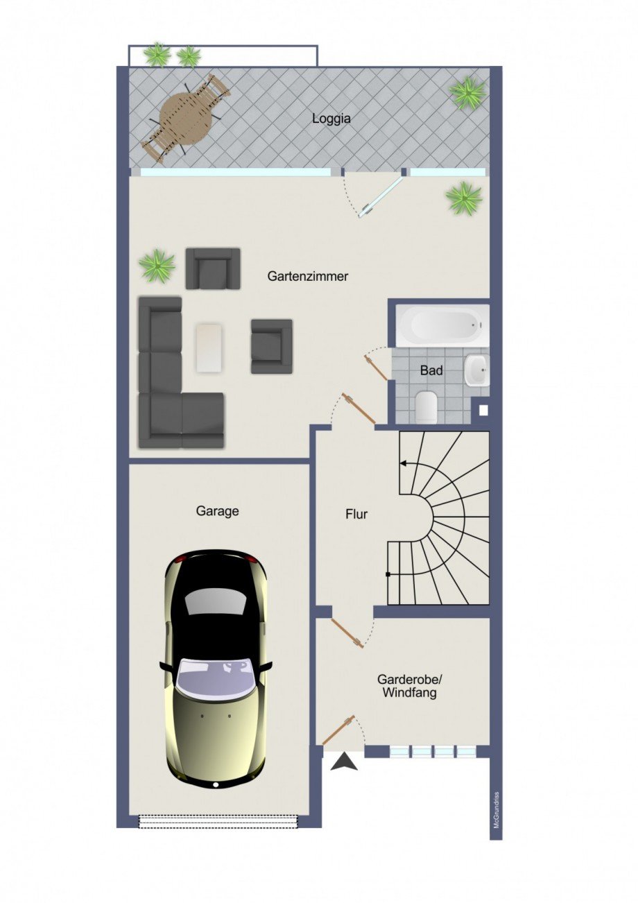 Grundriss EG Reihenendhaus Dornstetten